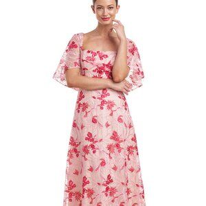 JS Collections embroidered Kaia pink rose flutter mermaid cocktail midi dress 4